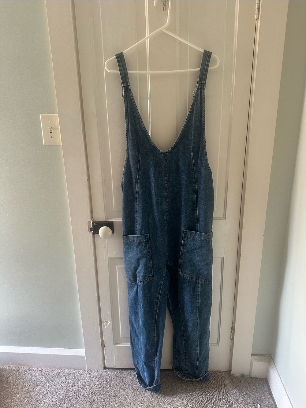 We The Free Indigo Denim Scoop-Neck Overalls